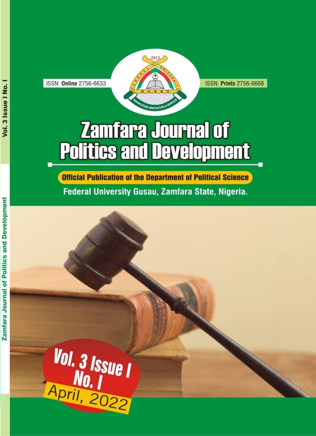 					View Vol. 3 No. 1 (2022): Zamfara Journal of Politics and Development
				